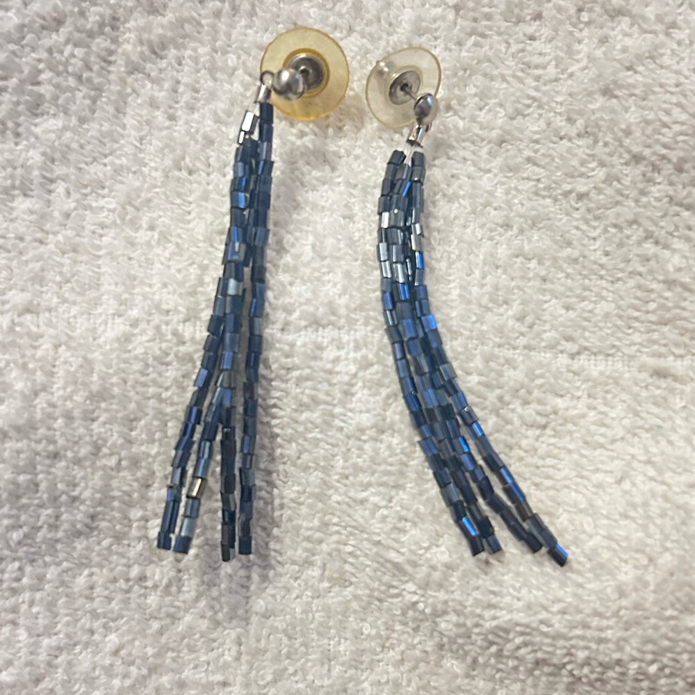 Beaded earrings shades of blue for pierced ears lightweight 2.5” long